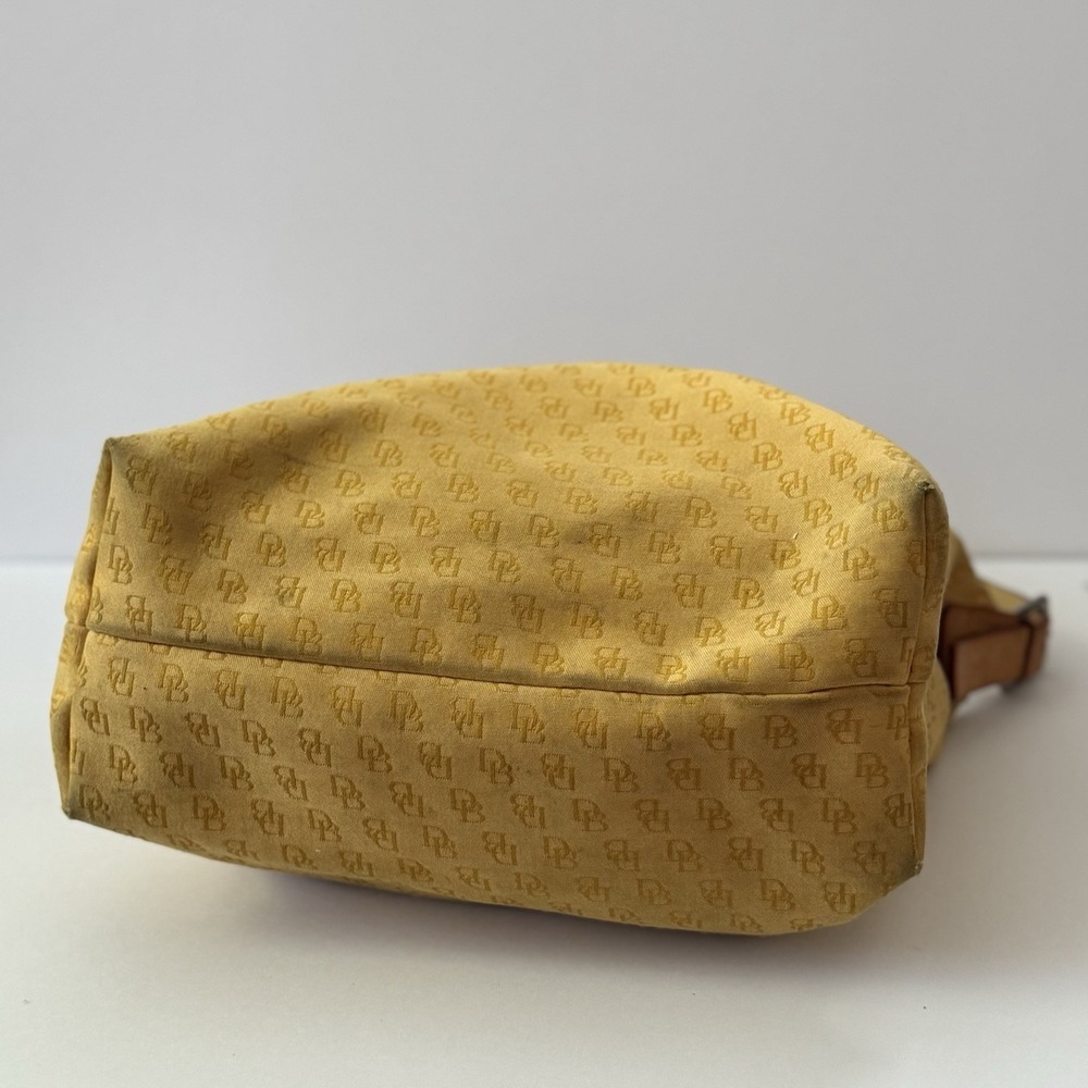 Dooney & Bourke Y2K Yellow Signature DB Monogram Canvas Hobo Shoulder Bag - Picture 10 of 11